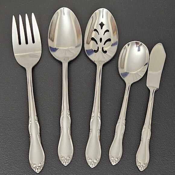 ONEIDA LTD. SIMEON L. & GEORGE H. ROGERS STAINLESS 5 PC SERVING SET - Picture 1 of 11